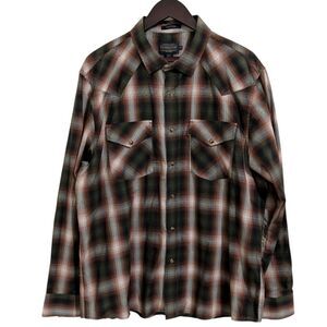 Pendleton Frontier Western Snap Shirt XL Plaid Green Rust - MINT